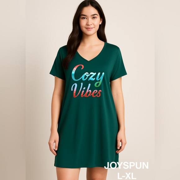 Joyspun Cozy Vibes Green Sleepshirt L/XL Soft - Picture 1 of 6